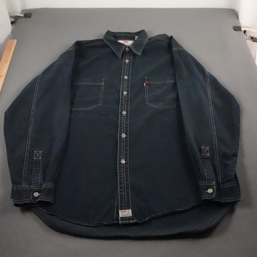 Vintage Levi's Red Tab Chambray Stitched Long Sleeve Men's Dark Denim Shirt XL - Picture 2 of 16